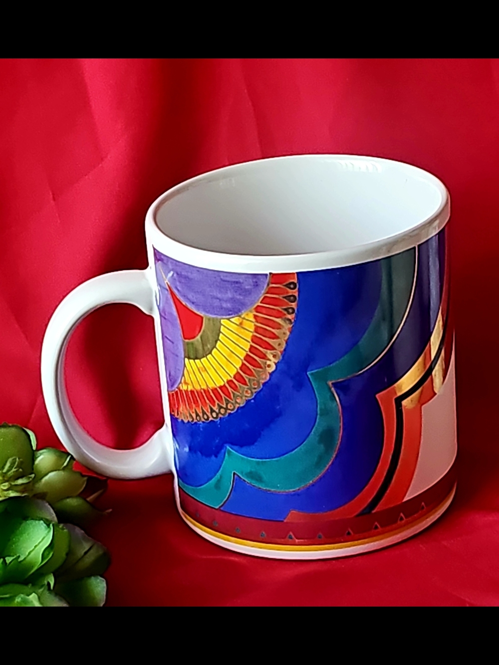 Laurel Burch "Plum Blossom" Colorful Rainbow Ceramic Mug